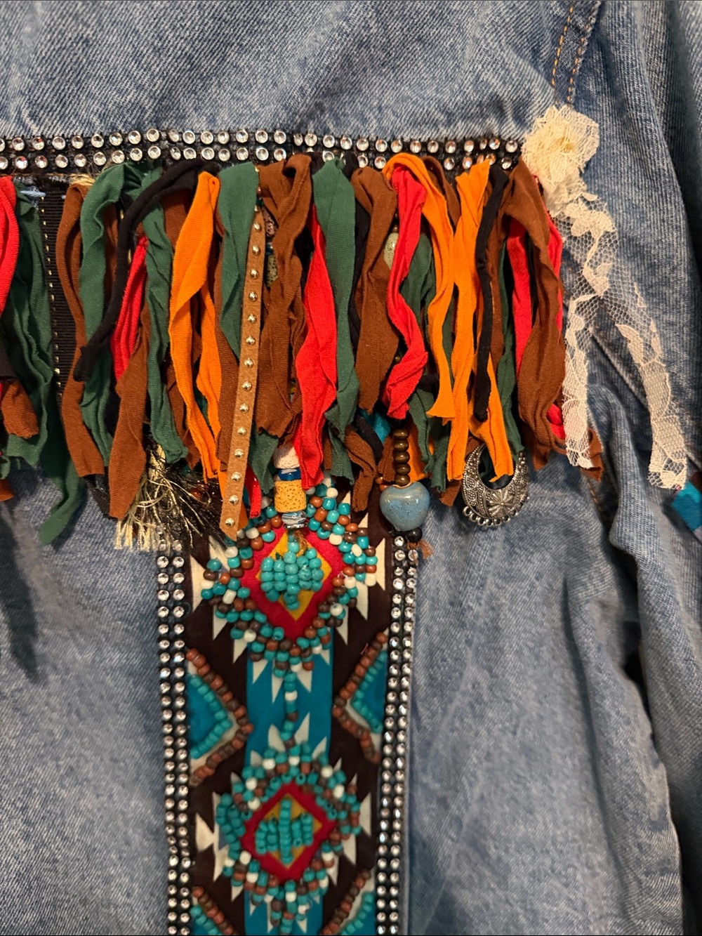 Up Cycled Artisan Made Colorful Heavily Embellished Cotton Denim Jacket - Picture 8 of 16